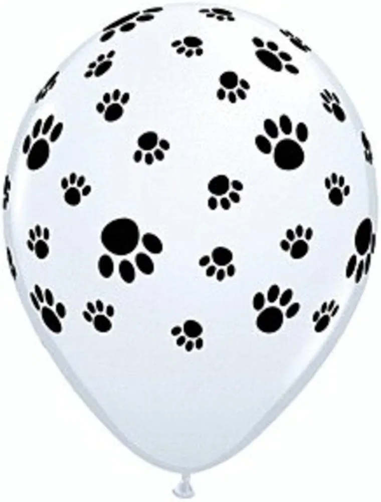 11 inch Paw Prints Qualatex Round Latex White 50ct.