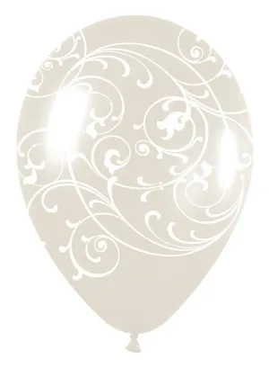 11 inch Sempertex Filigree - Crystal Clear Latex Balloons All Over Print 50ct