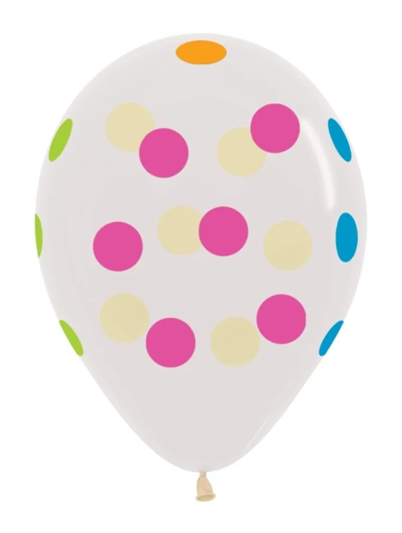 11" Sempertex Multi Polka Dot Crystal Clear Latex Balloons | 50 Count