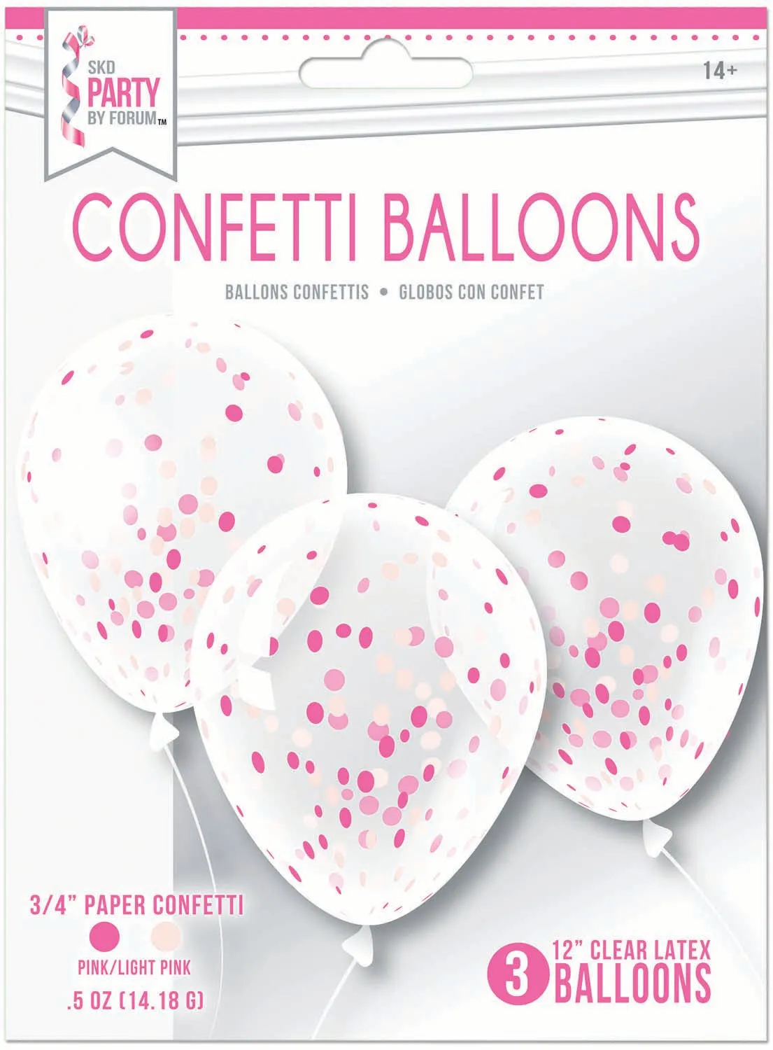 12" Pre-Loaded Clear Pink Confetti Filled Latex Balloons | 3 Count