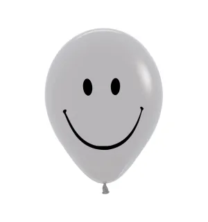 12" Round, Metallic Smiley Face Gray