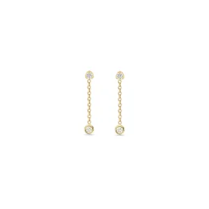 14k Prong Diamond & Floating Diamond Chain Drop Earrings
