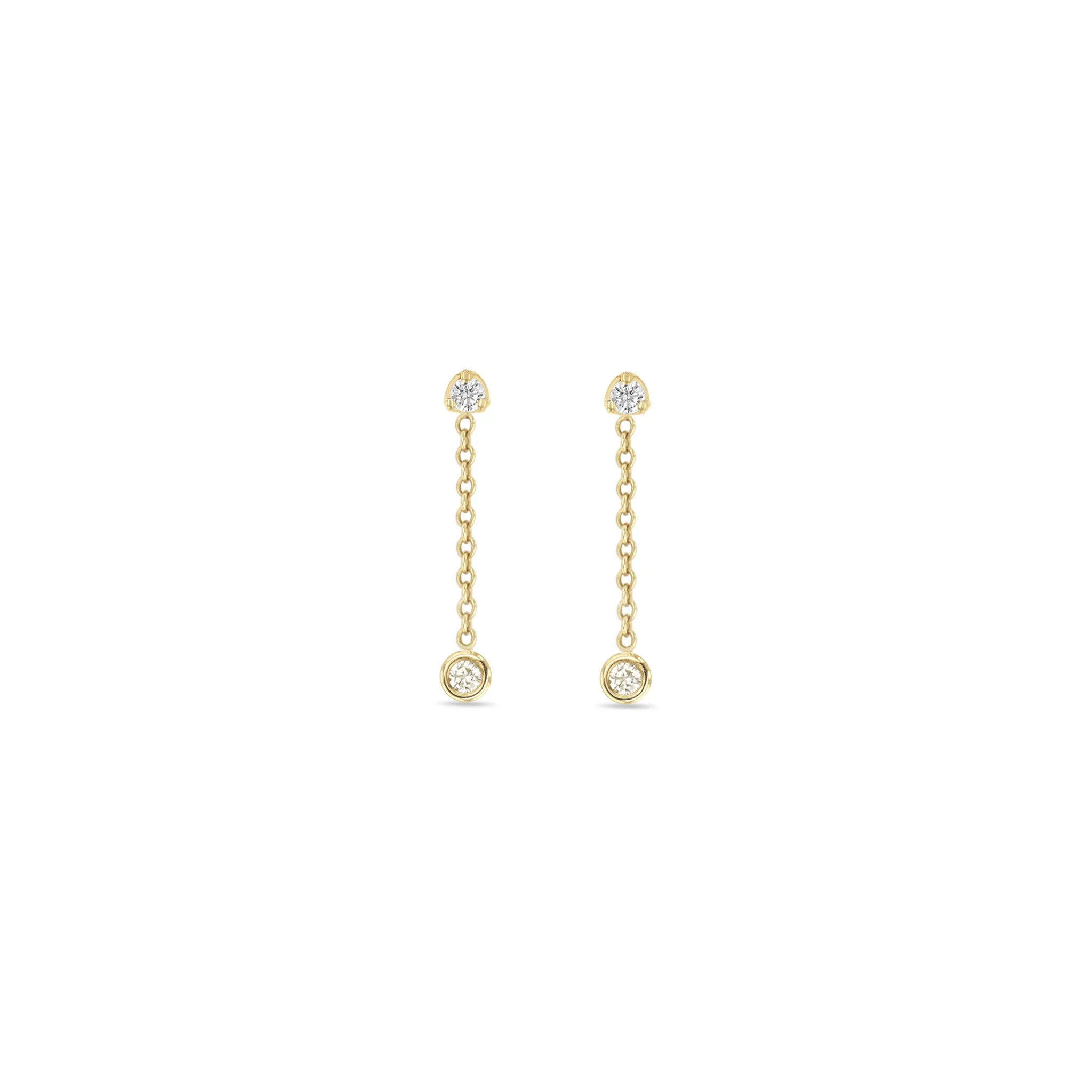 14k Prong Diamond & Floating Diamond Chain Drop Earrings