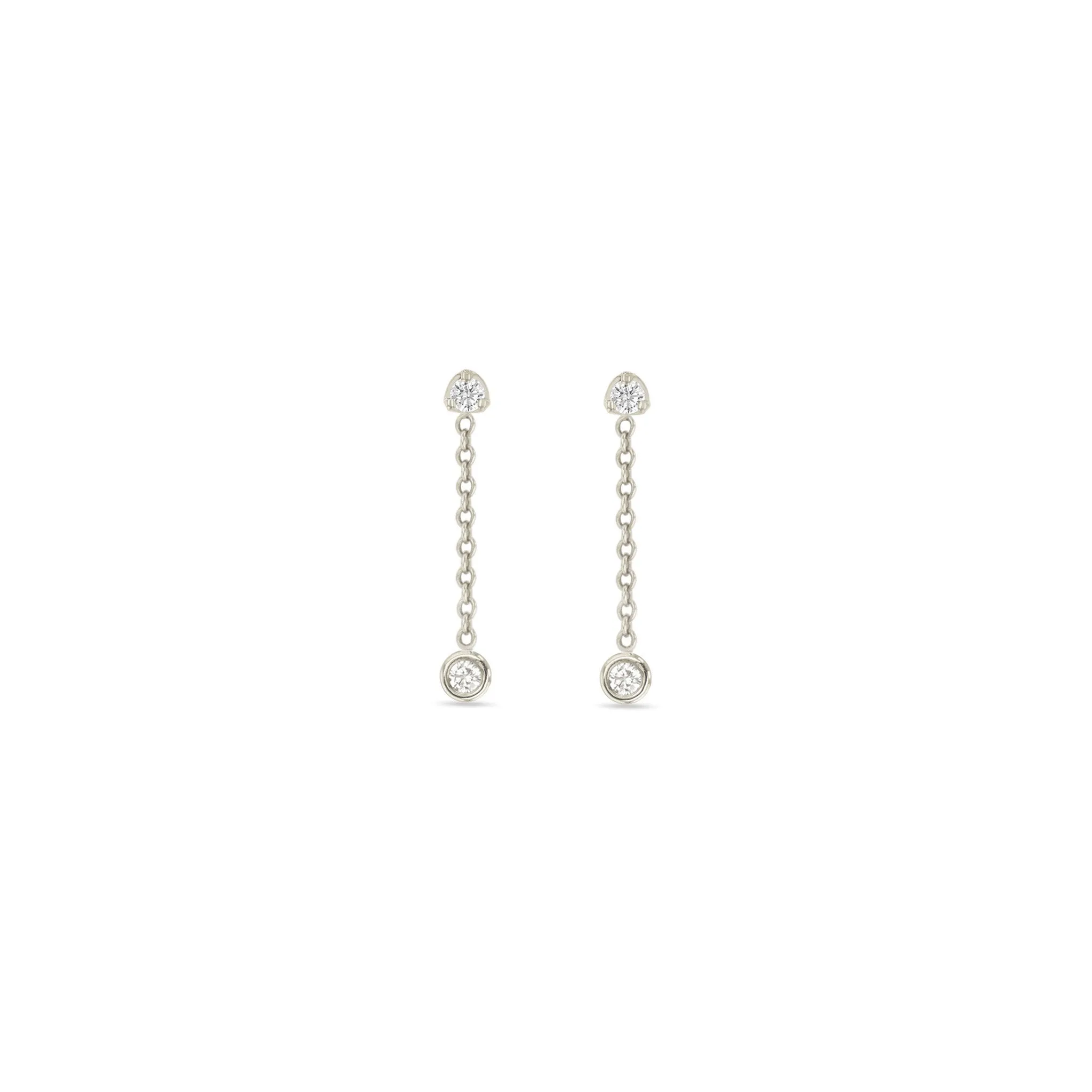 14k Prong Diamond & Floating Diamond Chain Drop Earrings