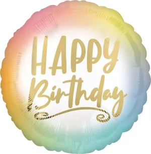 18" Ombre and Gold Happy Birthday Mylar Balloon #402