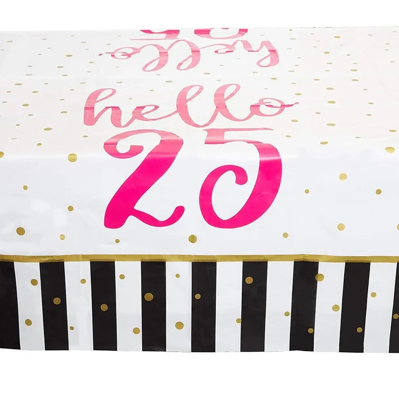 25th Birthday Party Pack, Includes Dinnerware Set, Tablecloth, and Banner (Serves 24, 146 Pieces)