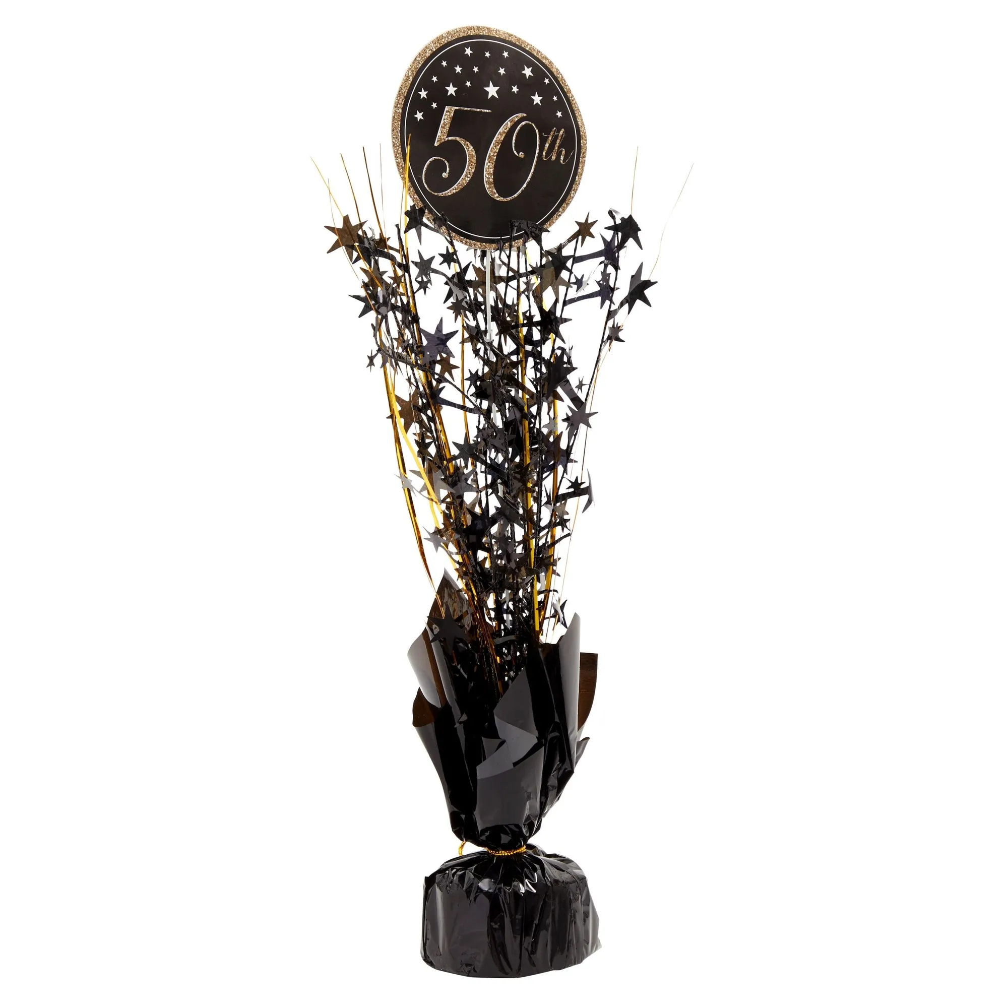 3 Pack 50th Birthday Decorations, Black and Gold 50th Anniversary Cascading Centerpieces (14.5 Inches)