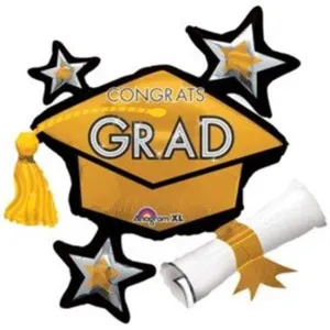 31" Congrats Grad Gold Cluster Mylar Balloons