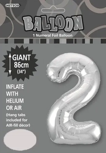 34" Jumbo Number Foil Balloon - Number 2 ( 16 Colours )