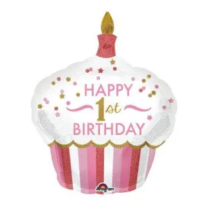 36" Happy 1st Birthday Cupcake Mylar Balloon #28