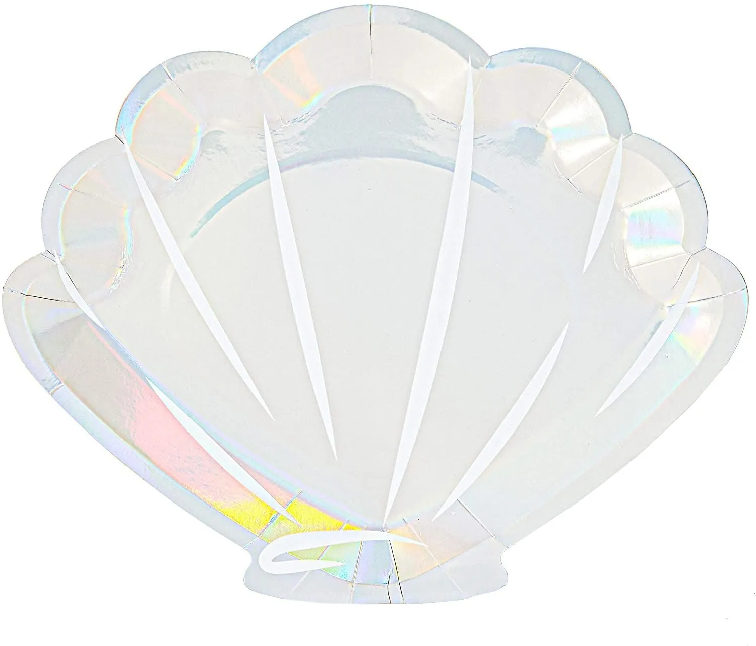 48 Pack Holographic Seashell Plates for Girls Mermaid Birthday Party Supplies, Silver Foil Design (9 In)
