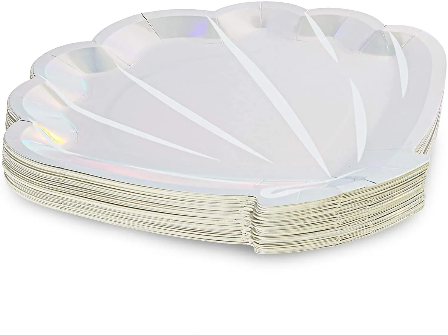 48 Pack Holographic Seashell Plates for Girls Mermaid Birthday Party Supplies, Silver Foil Design (9 In)