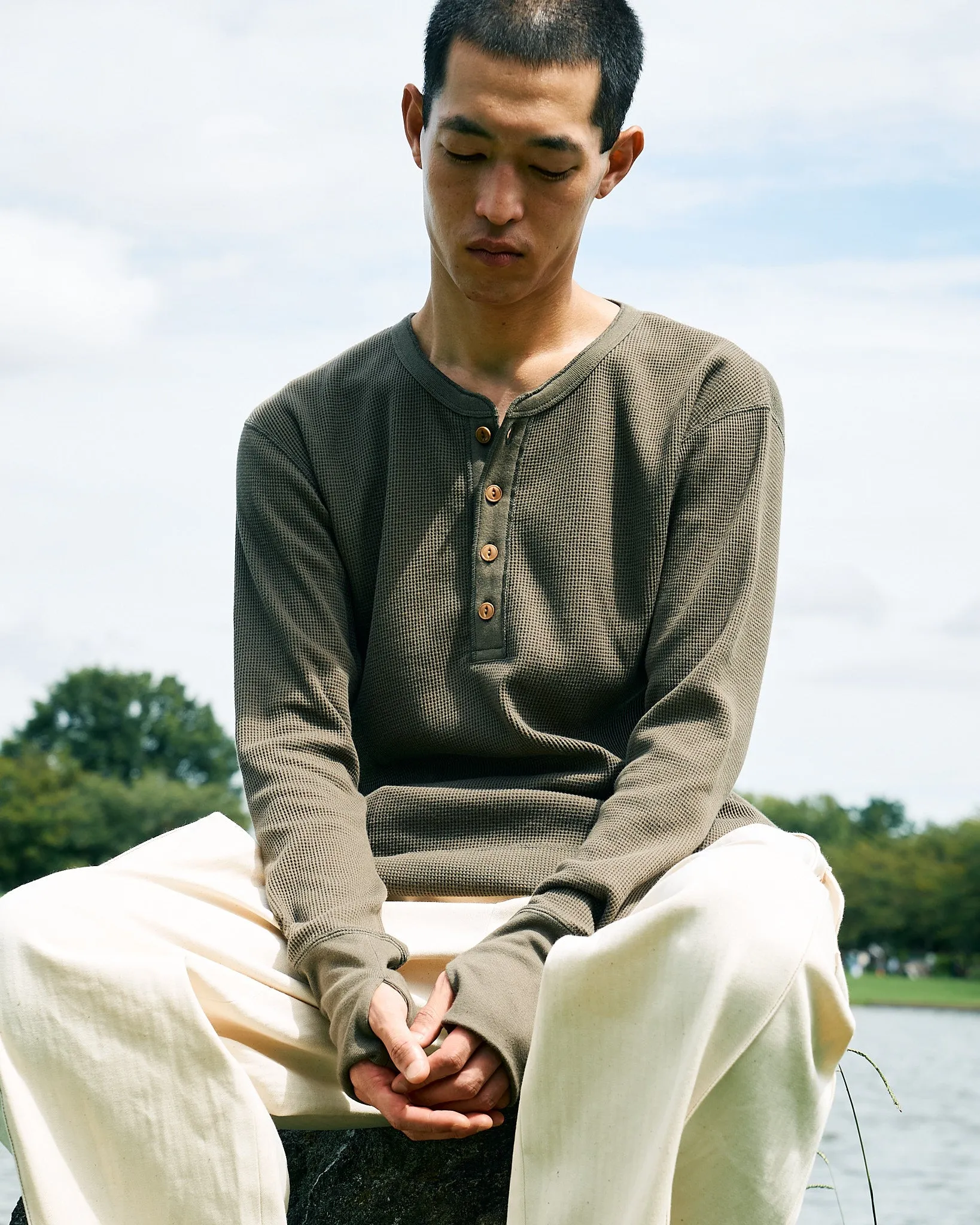 4B TIGHT WAFFLE LS (MOSS)(EXCLUSIVE)