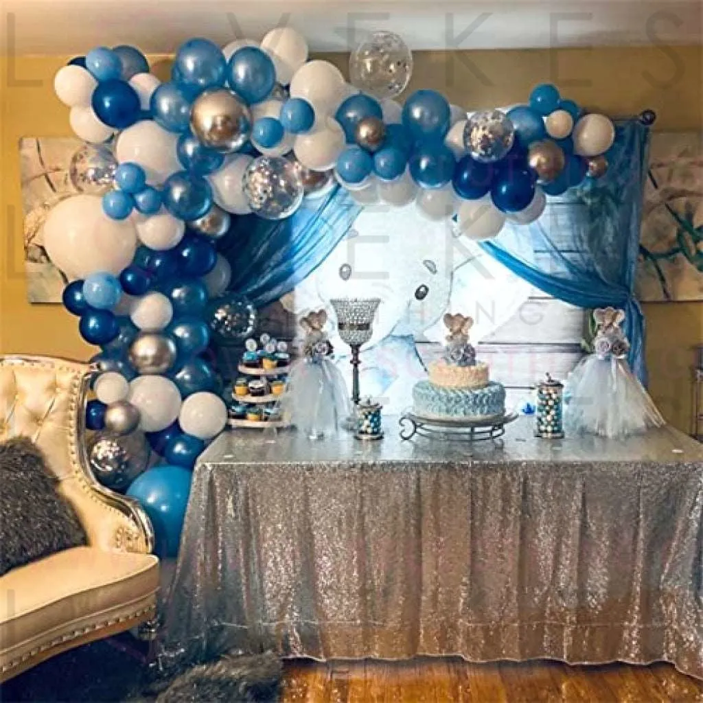 60 Pcs Blue Silver White Balloons, Pearl Royal Light Blue Matte White Chrome Silver Confetti Metallic Latex Balloons for Boys Christening Baby Bridal Shower Blue Wedding Birthday Party Decorations