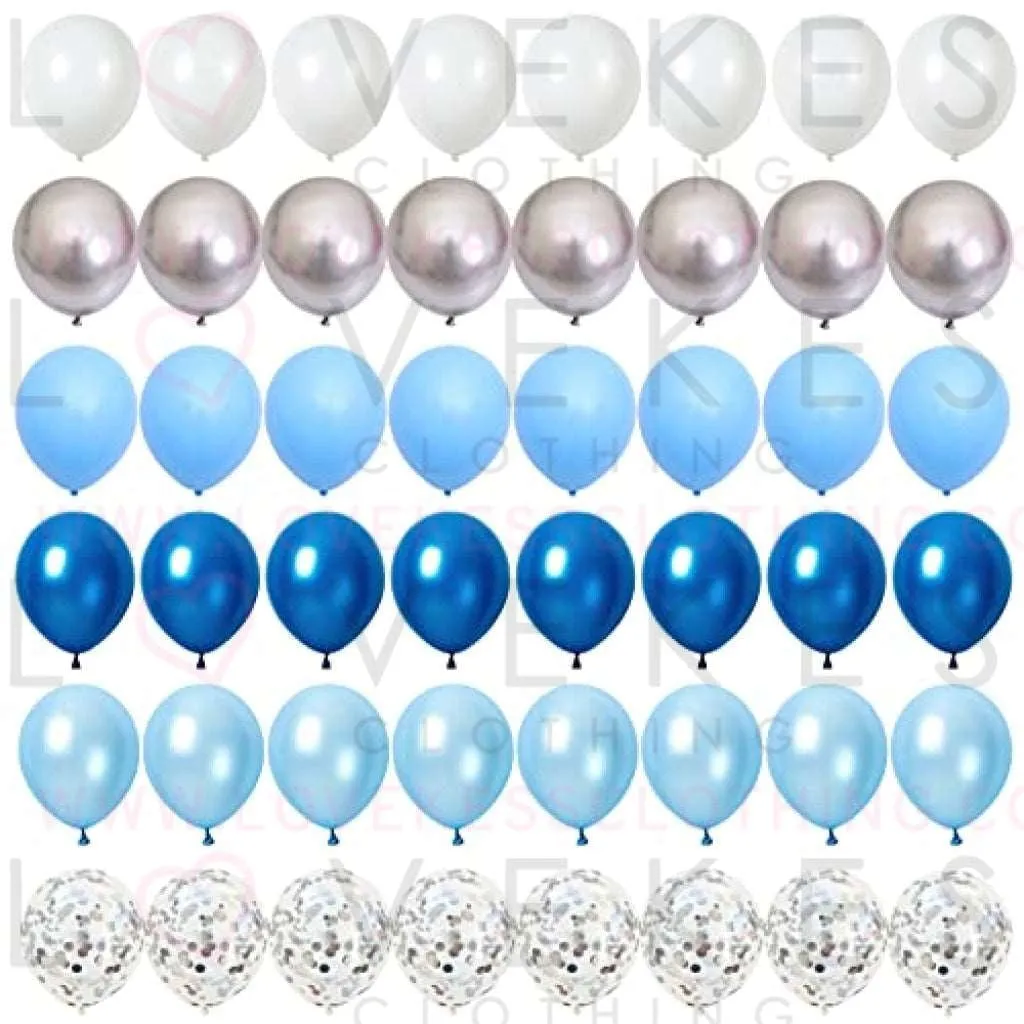 60 Pcs Blue Silver White Balloons, Pearl Royal Light Blue Matte White Chrome Silver Confetti Metallic Latex Balloons for Boys Christening Baby Bridal Shower Blue Wedding Birthday Party Decorations