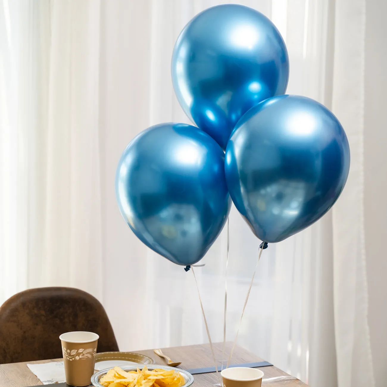 8Pk 12" Birthday Metallic Shine Balloons, Blue