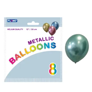 8Pk 12" Birthday Metallic Shine Balloons, Teal