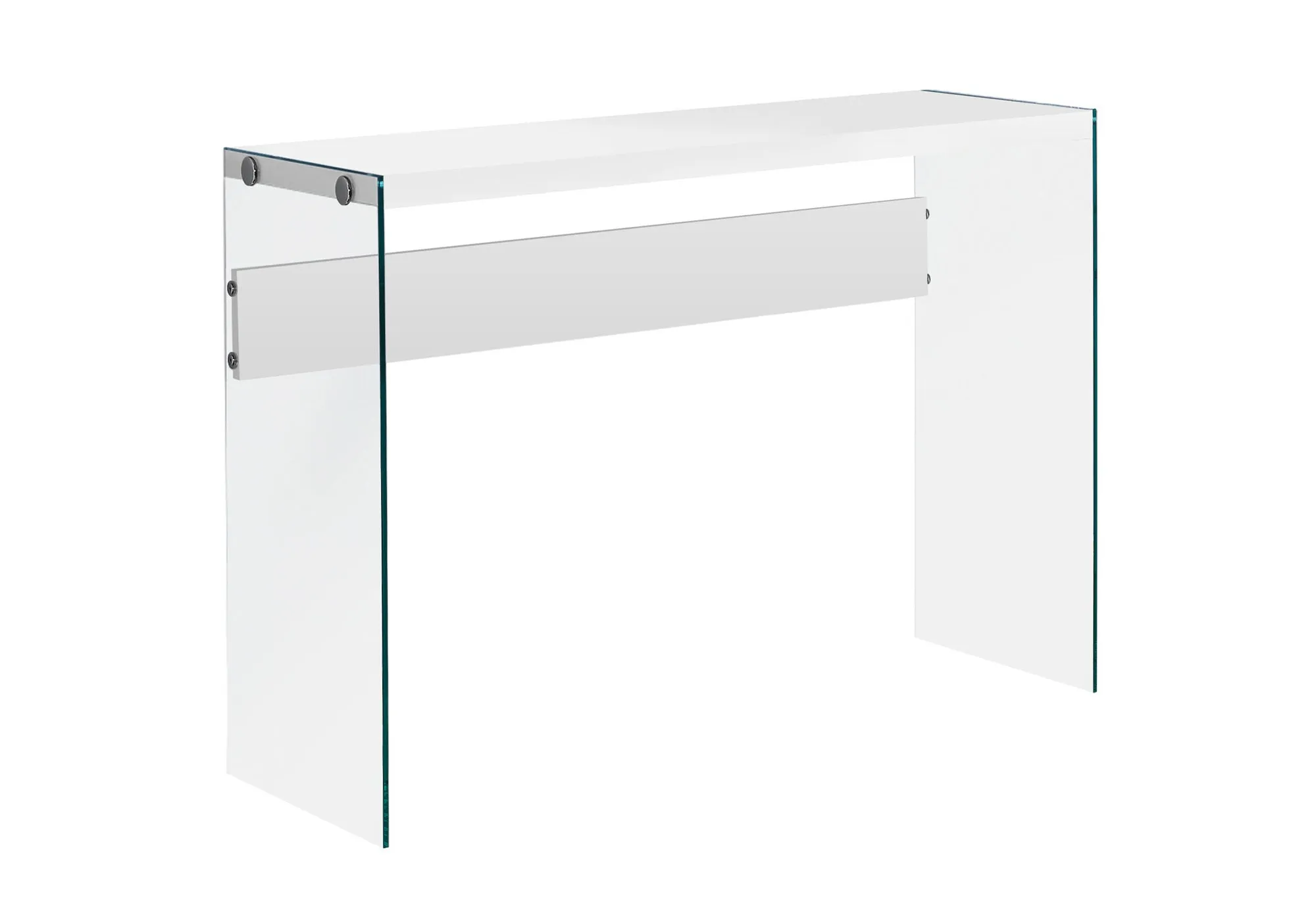 Accent Table, Console, Entryway, Narrow, Sofa, Living Room, Bedroom, Glossy White Laminate, Clear Tempered Glass, Contemporary, Modern