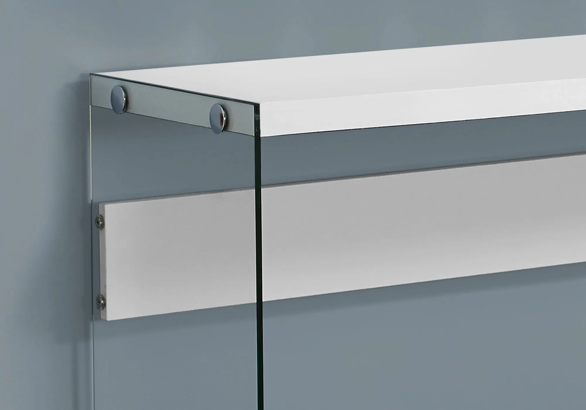 Accent Table, Console, Entryway, Narrow, Sofa, Living Room, Bedroom, Glossy White Laminate, Clear Tempered Glass, Contemporary, Modern