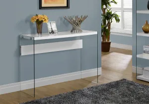 Accent Table, Console, Entryway, Narrow, Sofa, Living Room, Bedroom, Glossy White Laminate, Clear Tempered Glass, Contemporary, Modern