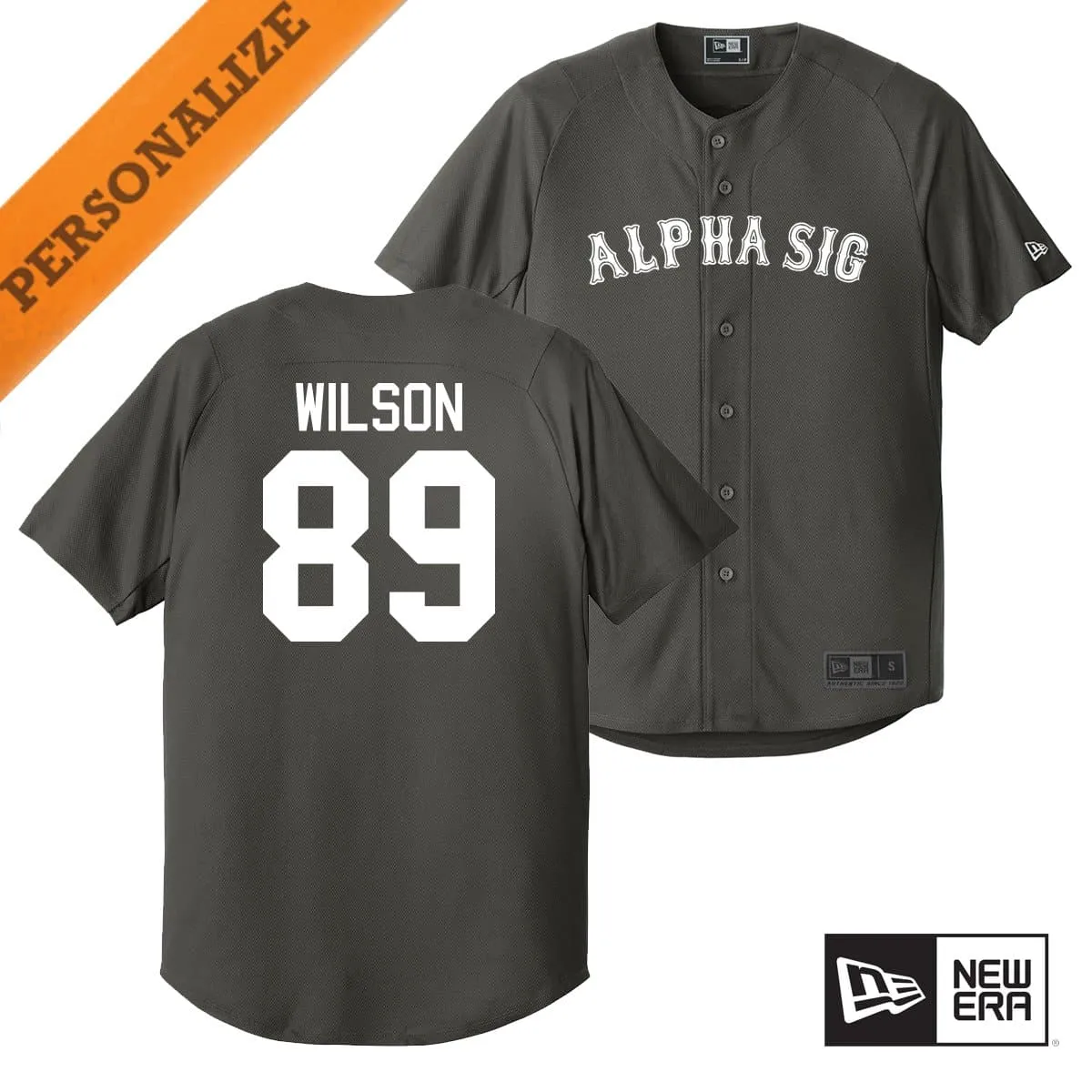 Alpha Sig Personalized New Era Graphite Baseball Jersey