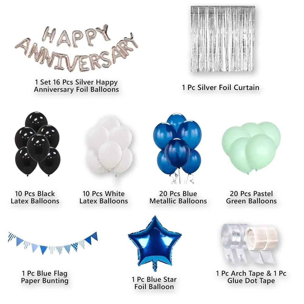 Anniversary Decoration Kit Green & White 81 Pcs - Happy Anniversary Bedroom Wall Decoration