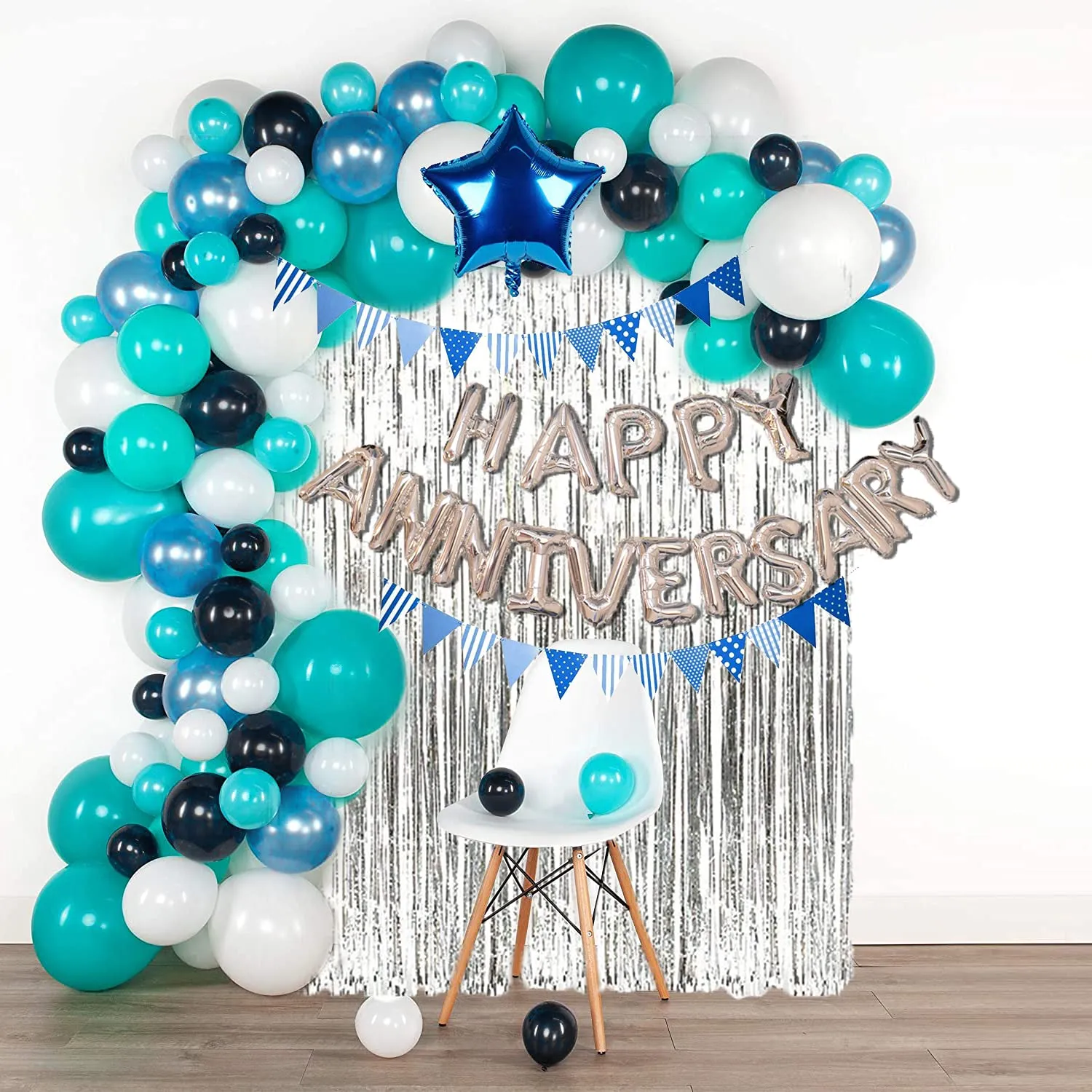 Anniversary Decoration Kit Green & White 81 Pcs - Happy Anniversary Bedroom Wall Decoration