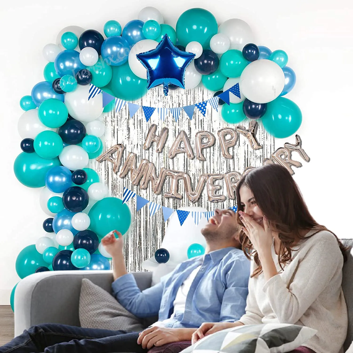 Anniversary Decoration Kit Green & White 81 Pcs - Happy Anniversary Bedroom Wall Decoration