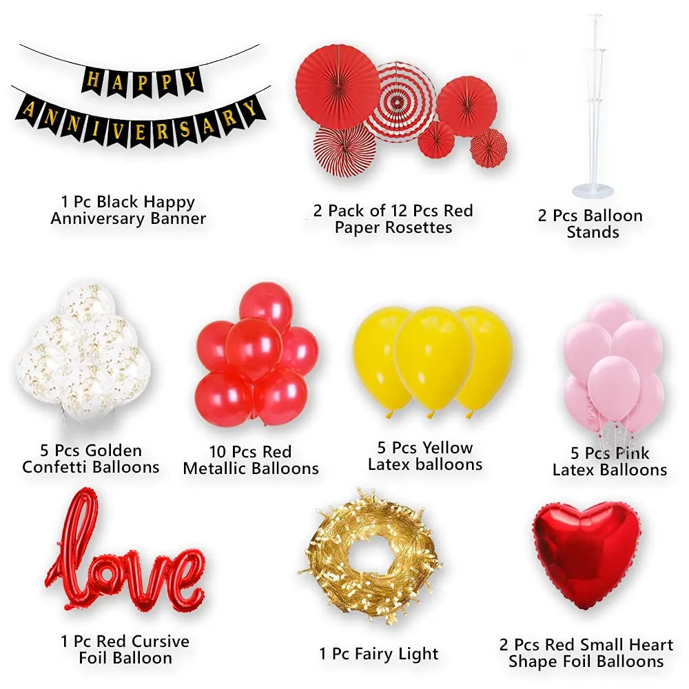 Anniversary Decoration Red & Golden  34 Pcs - Decoration for Anniversary Husband, Mom, Dad