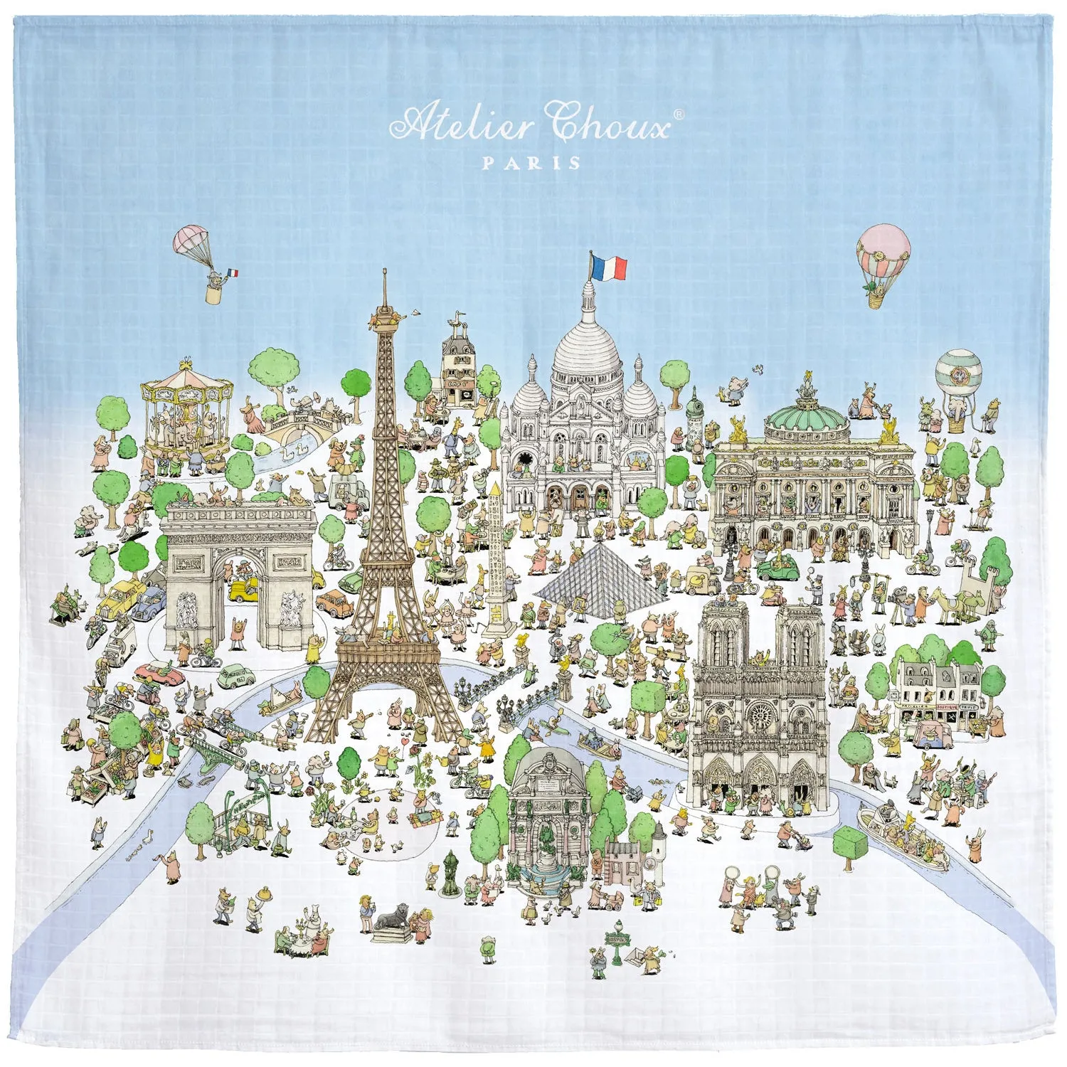 Atelier Choux Set of 3 Muslins Carousel & Hot Air Balloons & Paris