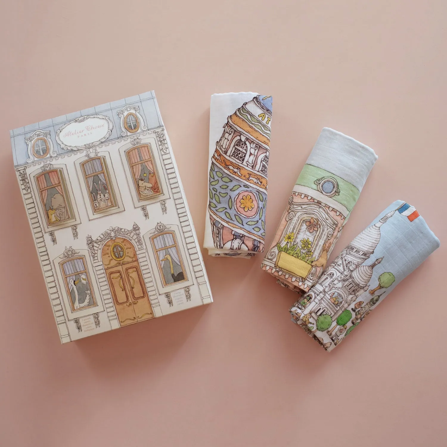 Atelier Choux Set of 3 Muslins Carousel & Hot Air Balloons & Paris