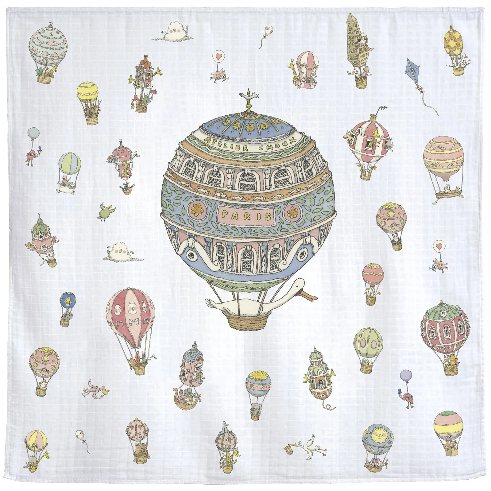 Atelier Choux Set of 3 Muslins Carousel & Hot Air Balloons & Paris