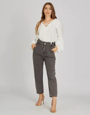 Balloon Elastic Waist Denim Pants