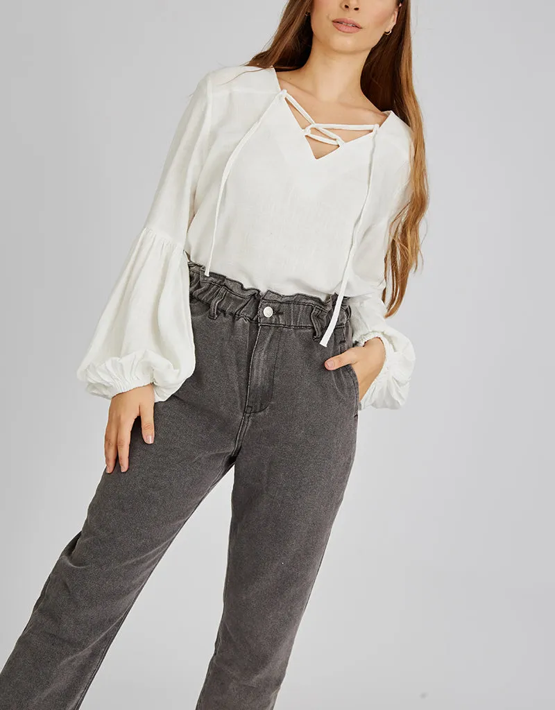 Balloon Elastic Waist Denim Pants