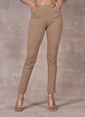 Beige Solid Elastic Jegging with Pocket and Rivets Detailing