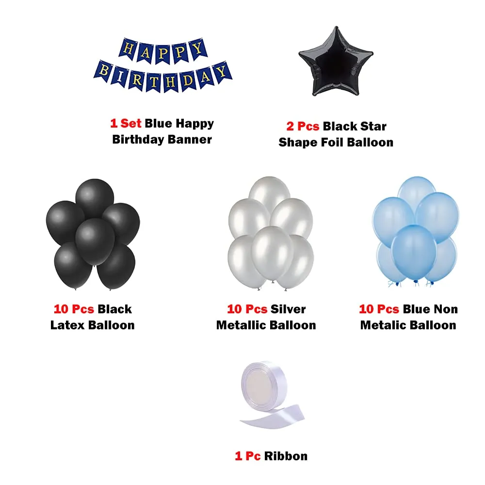 Birthday Decoration Blue & Silver 34 Pcs 1st, 10th, 18th, 21st, 25th, 30th, 40th, 50th Birthday