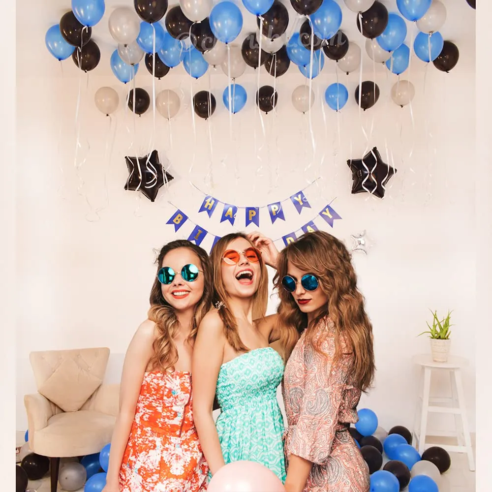 Birthday Decoration Blue & Silver 34 Pcs 1st, 10th, 18th, 21st, 25th, 30th, 40th, 50th Birthday