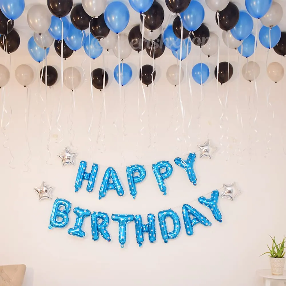 Birthday Decoration Blue & Silver 48 Pcs - Decoration for Husband, Wife, Boy, Girl
