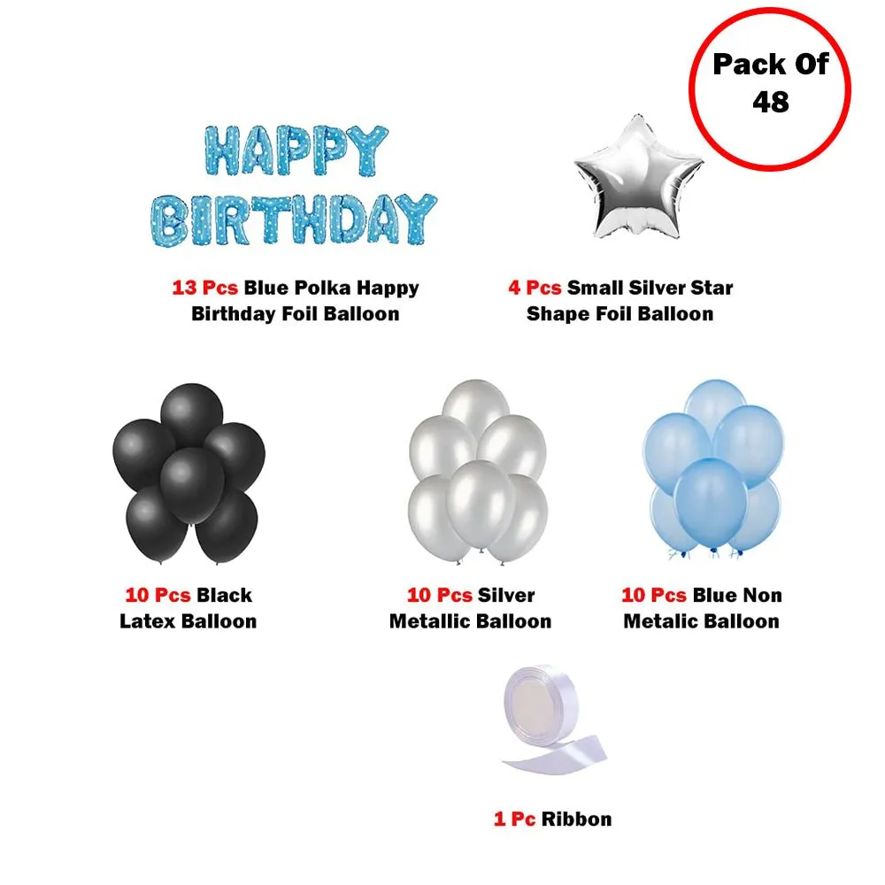 Birthday Decoration Blue & Silver 48 Pcs - Decoration for Husband, Wife, Boy, Girl