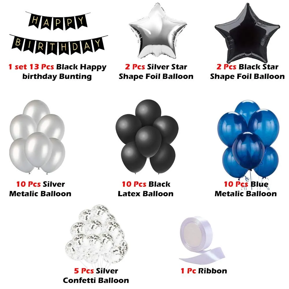 Birthday Decoration Item Blue and Black 53 Pcs