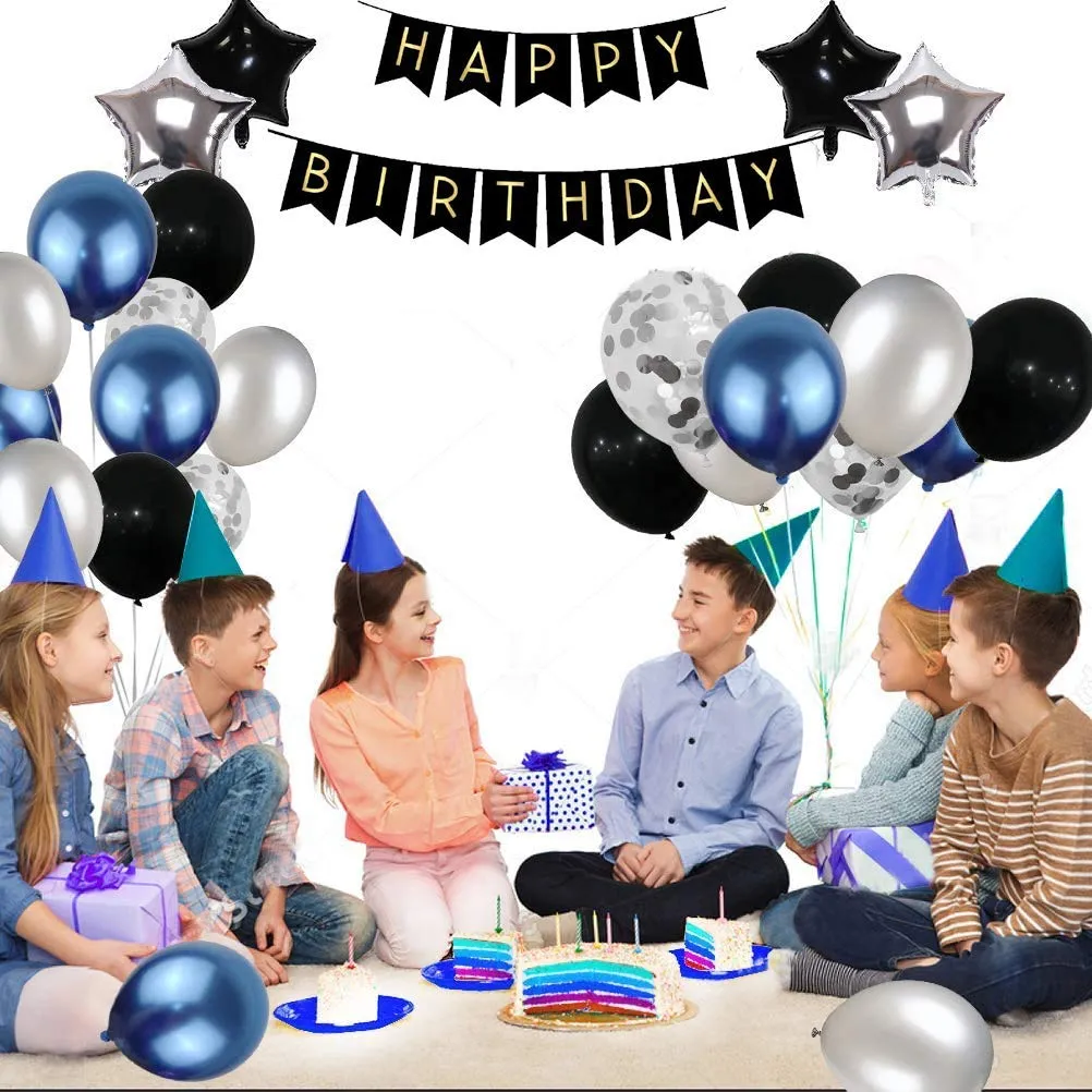 Birthday Decoration Item Blue and Black 53 Pcs