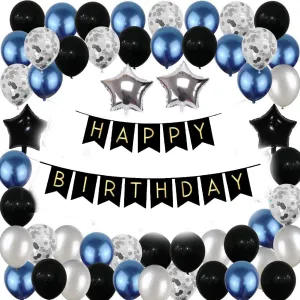 Birthday Decoration Item Blue and Black 53 Pcs