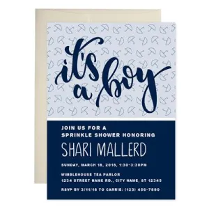 Blue Umbrellas Baby Shower Invitations