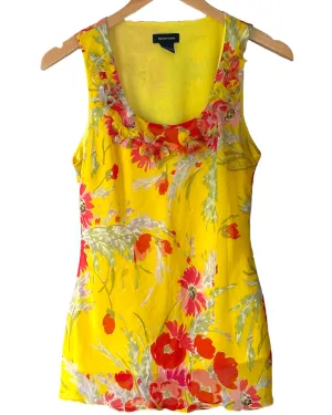 Bright Winter Floral Print Tissue Trim Sleeveless Blouse