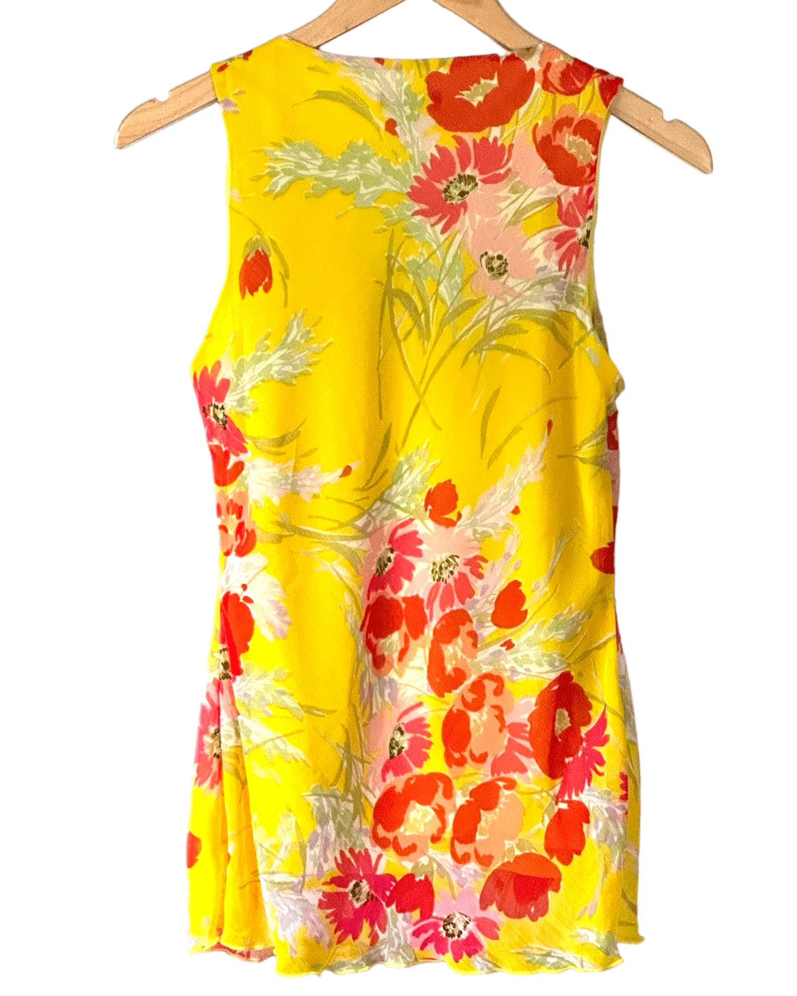 Bright Winter Floral Print Tissue Trim Sleeveless Blouse