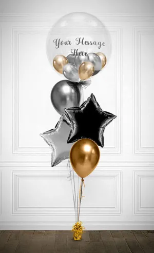 Bubbles Custom Text and Star Chrome Balloon Bouquet -  PRE 0RDER