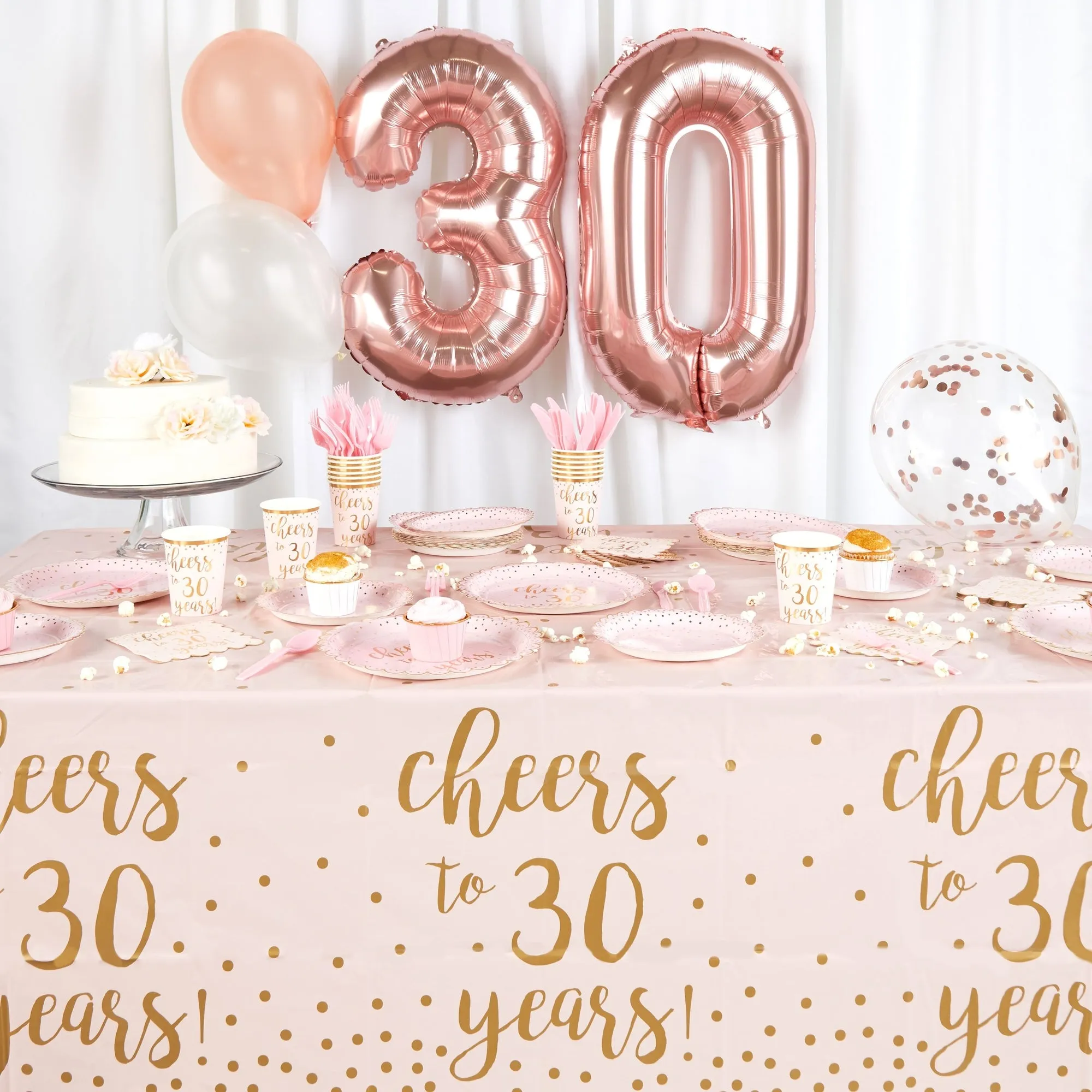 Cheers to 30 Years Birthday Decorations, Paper Plates, Napkins, Cups, Cutlery, Tablecloth, Balloons (Serves 24, 197 Pieces)