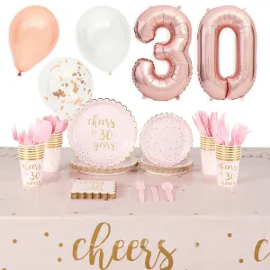 Cheers to 30 Years Birthday Decorations, Paper Plates, Napkins, Cups, Cutlery, Tablecloth, Balloons (Serves 24, 197 Pieces)