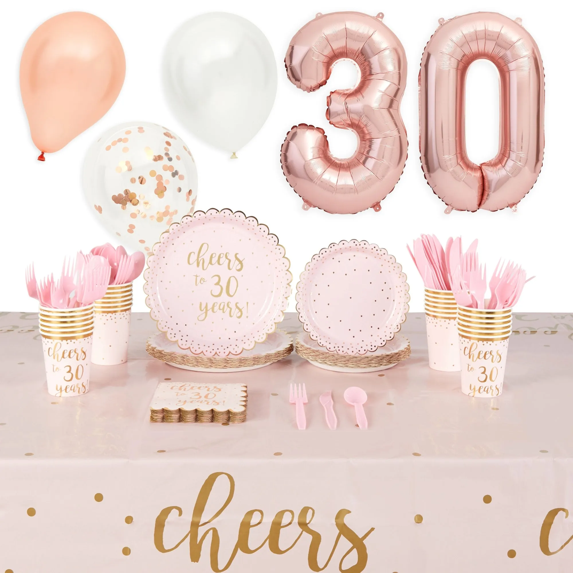 Cheers to 30 Years Birthday Decorations, Paper Plates, Napkins, Cups, Cutlery, Tablecloth, Balloons (Serves 24, 197 Pieces)
