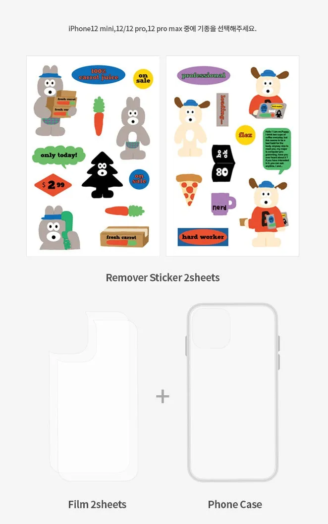 Clear Cellphone Cases/ 2 Cartoon Remover Sticker Sheets/ 2 Film/ DIY SET for iPhone12 Series